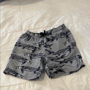 Vilebrequin Boys Navy Blue and White Fish Pattern Swim Trunks